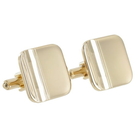 Gold Tone Rounded Square Etched Toggle Back Mens Cufflinks