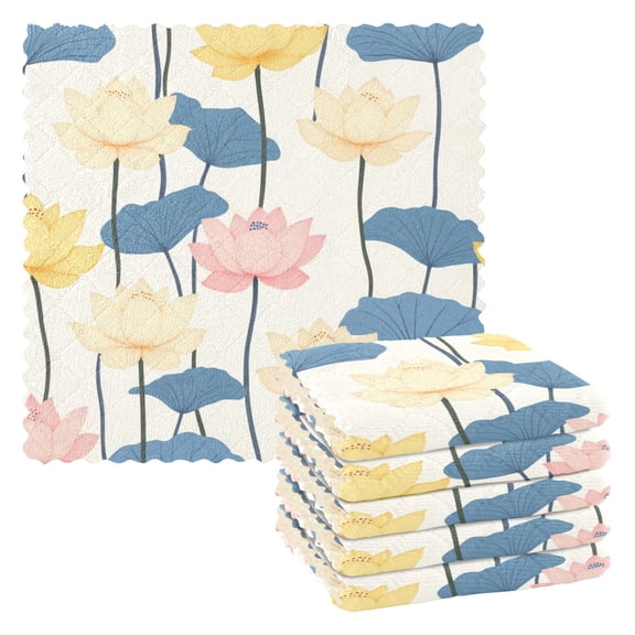 6 Pieces of Kitchen Towels 11x11Inch Kitchen Dish Cloths Kitchen Dish Towels Reuseable Cleaning Cloths Colorful Lotus Pattern