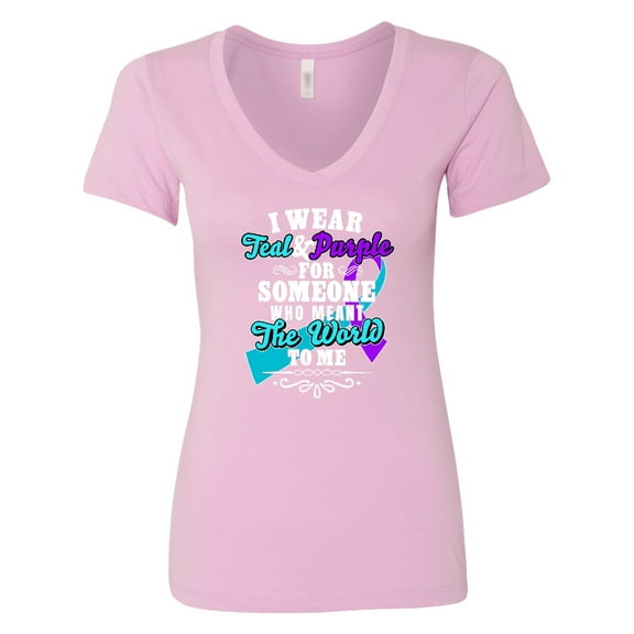 Inktastic Suicide Prevention Awareness I Wear Teal and Purple for Someone Who Meant the Women's V-Neck T-Shirt