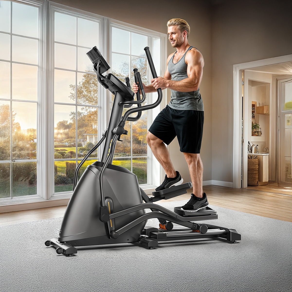 YOSUDA Dolphin Electromagnetic Elliptical Machine - Low-Impact Cardio Trainer with 32 Resistance Levels, LCD Monitor, and Silent Smooth Motion for Home Gym