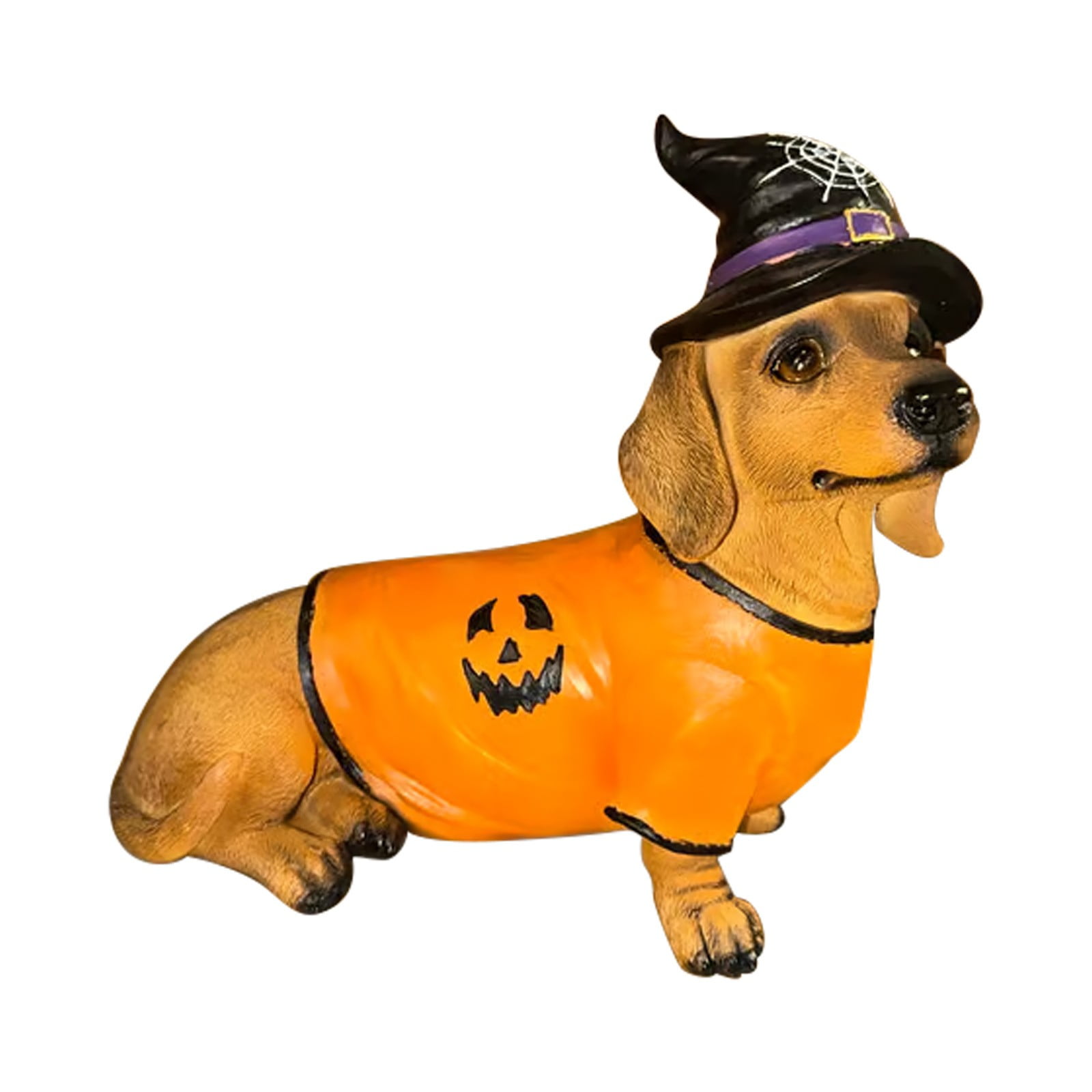 Halloween Decorations Outdoor Dachshund Decor Statue with Witch Hat & Pumpkin Sweater Design, Dachshund Garden Statues, Yard & Indoor Party, Cute Sitting Dog Sculpture, Halloween Ornaments 7.87"