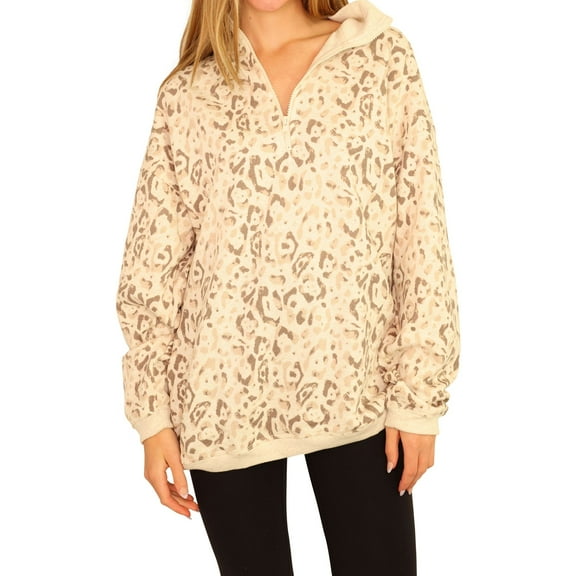 American Eagle Womens Leopard Sweatshirt, Beige, Large