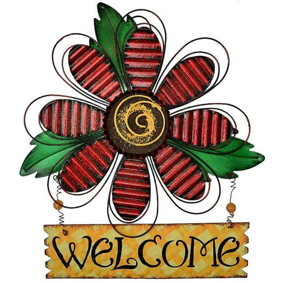 Attraction Design Welcome Sign for Front Door Decor Hanging Sign, Metal Flower Welcome Door Sign Wall Art Decor Hanging for Indoor Outdoor Patio Garden Yard Sign Porch Decoration 15.75X12.75In (A)