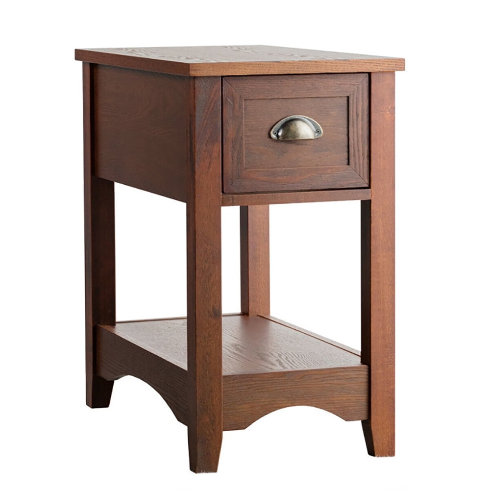 Finihen Set of 2 Side End Table, Bed Side Tables, Contemporary Side End Table with Drawer, for Living Room, Bedroom, Walnut Finihen Set of 2 Side End Table, Bed Side Tables, Contemporary Side End Table with Drawer, for Living Room, Bedroom, Walnut
