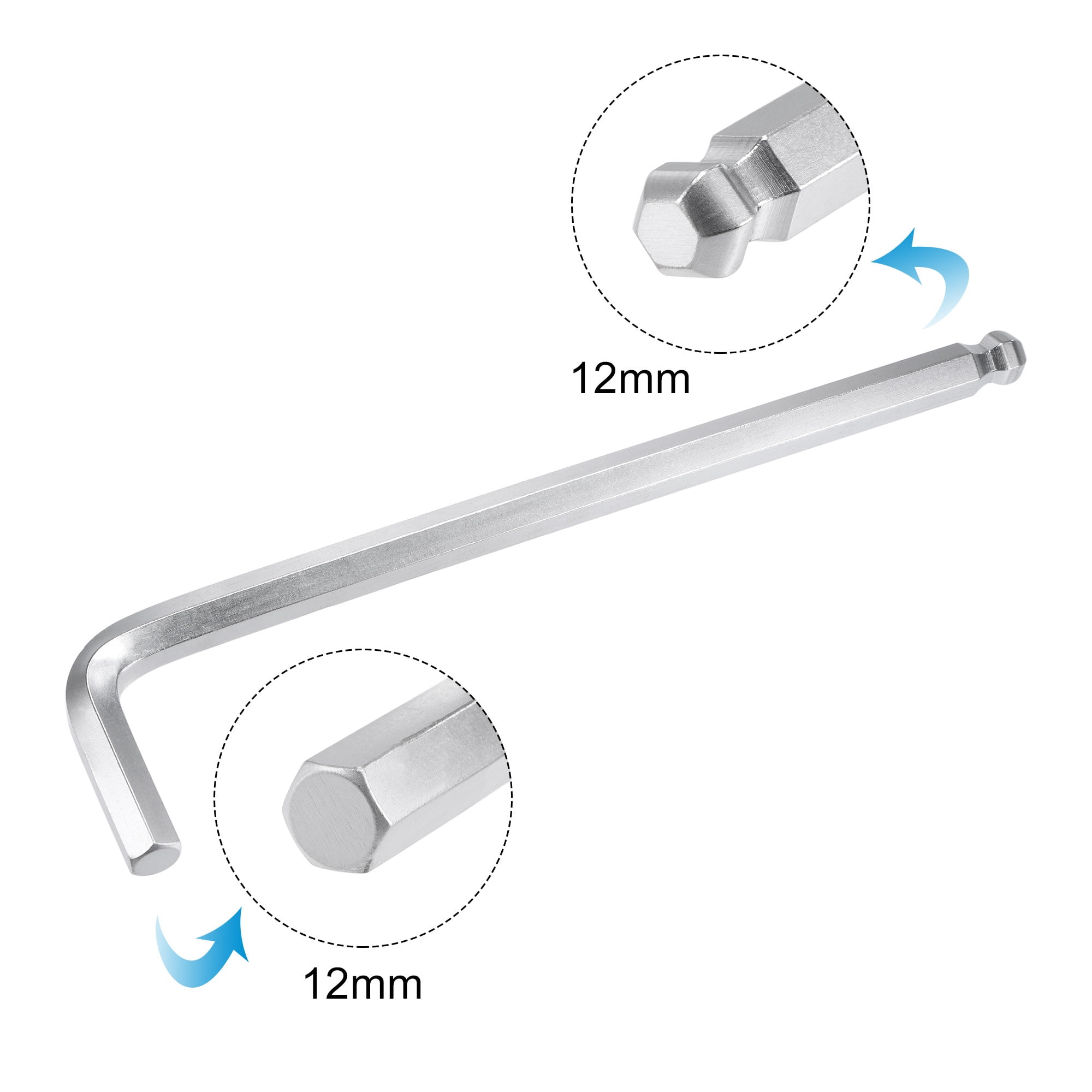 Unique Bargains Ball End Hex Key Wrench L Shaped Long Arm CR-V Silver 9.84"