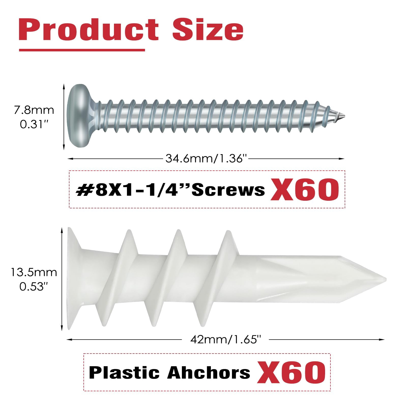 20 Pcs Self Drilling Drywall Anchors and Screws kit，#8 x 1-1/4"-Superb Wall Anchors for Drywall, Holds Upto 75lbs – No Drill Hole Required with These Drywall Anchors and Screws