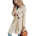 thumbnail image 3 of Women's Pea Trench Coats Notched Lapel Double Breasted Belted Business Casual Jackets Outerwear, 3 of 6