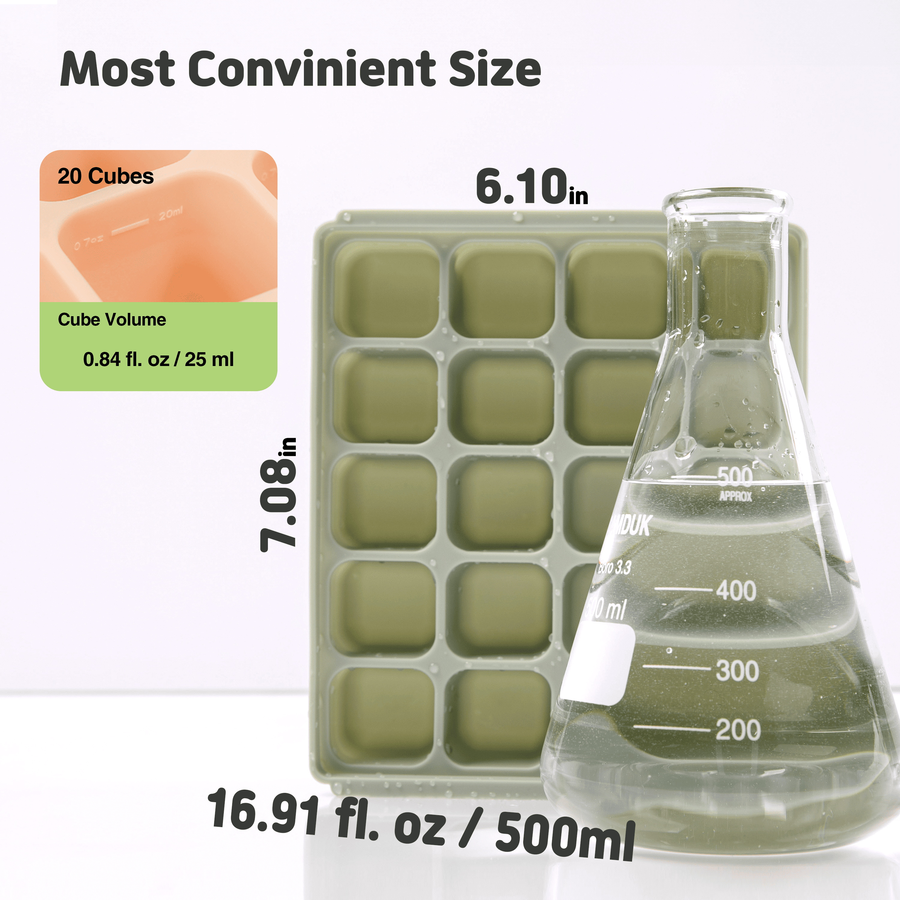 Petinube Flexible Silicone Freezer Tray 20 Cubes, 16.91 fl. oz / 0.84 fl. oz - BPA-Free, Stackable Ice Tray with Clip-on Lid, Multifunctional Ice Cube Molds, Ocean Blue Set
