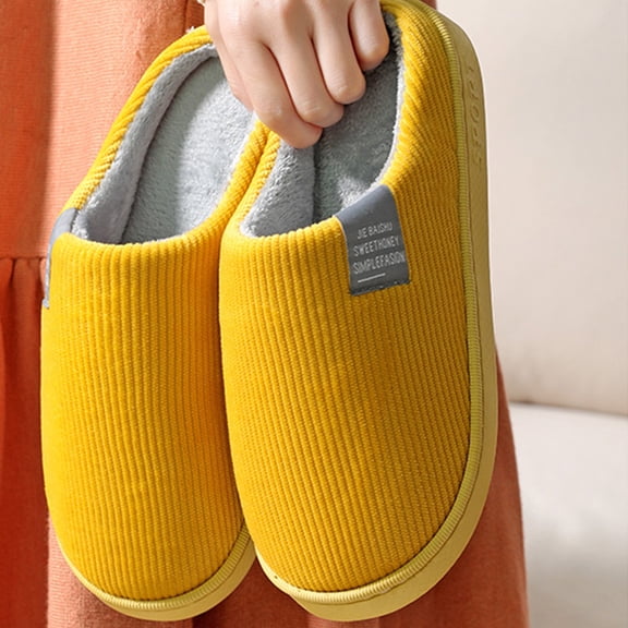 Weloille Winter New Couple Cotton Slippers Corduroy Home Slippers Non-slip Slippers Men's Home Slippers, Flocking Upper Warm Plush Cotton Slippers