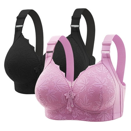 Gnurob 2 Pack Push Up Bralette for Women Wireless Push Up Bra Sexy Lace Bralettes Cozy Adjustable Straps Bras Beauty Back Underwear Full Support Brassiere Clearance Saving Purple 40