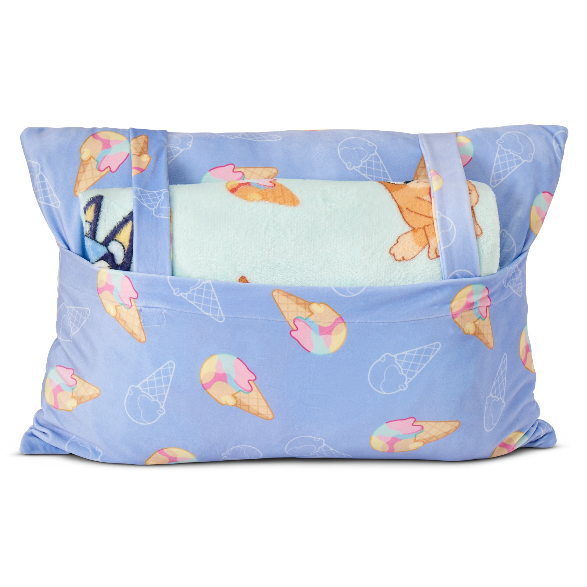 Bluey Bingo Joy Silk Touch Throw Blanket 50X60 inches with Plush Pocket Pillow 14X20 inches – Ultra Soft Plush Character Pillow for Kids