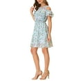 thumbnail image 4 of INSPIRE CHIC Women's Floral Printed Smocked Waist Ruffle Cold Shoulder Dress S Light Blue, 4 of 6