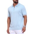 thumbnail image 4 of Men's Textured Polo Shirt Zip Up Ribbed Hem Short Sleeve Golf Polo Shirts L Light Blue, 4 of 6