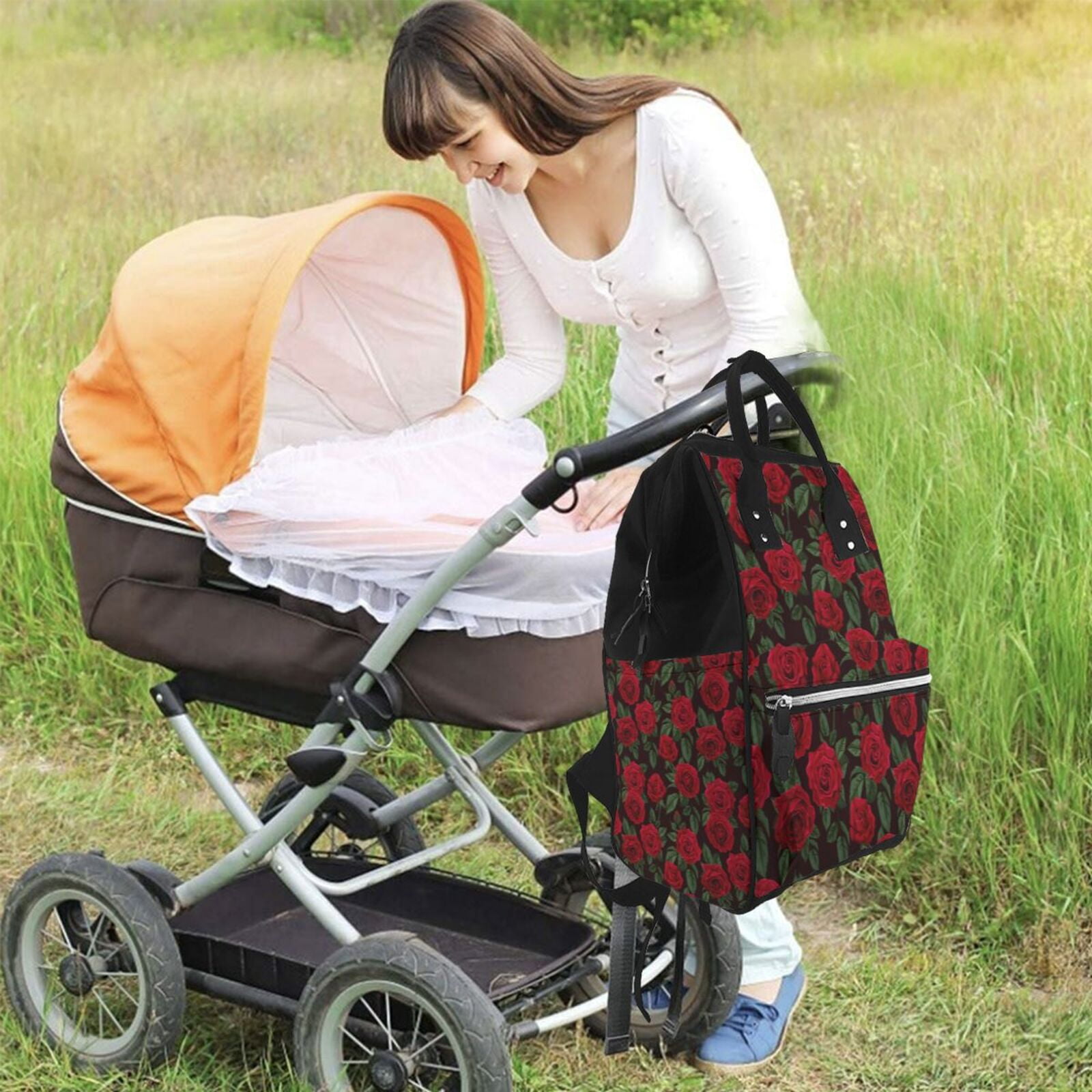Ratiio Rose Mummy Backpack - Waterproof Twill Canvas, Large Capacity Diaper Bag with Multiple Pockets and Adjustable Straps