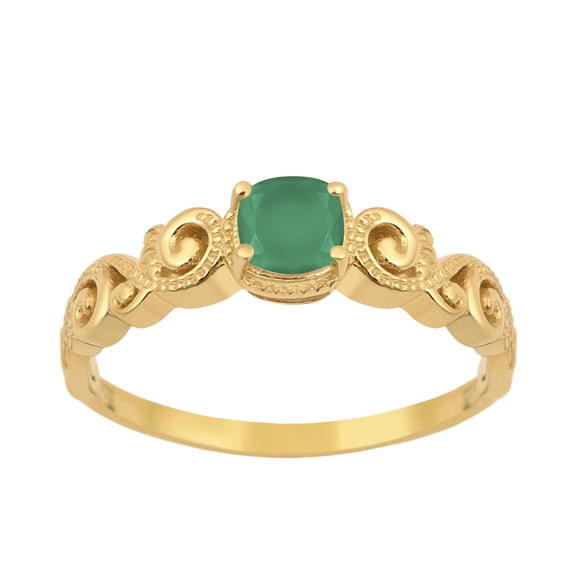 925 Sterling Silver Gold Vermeil Green Onyx Cushion 6mm Women's Solstic Mother's Day Gift Ring, 0.75 Ct