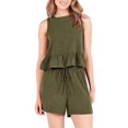 thumbnail image 2 of FOCUSNORM Women's Summer Shorts 2Pcs Suit Solid Color Ruffle Crop Top Tanks + Elastic Waist Drawstring Shorts Outfits, 2 of 7