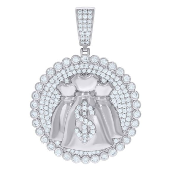 925 Sterling Silver Mens Cubic-Zirconia Money Bag Currency Fashion Charm Pendant