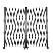 Folding Security Gate Portable Barricade Gate Expandable Barricade Double-fold Safety Door Retractable Traffic Fence Metal Black with Casters for Cordon