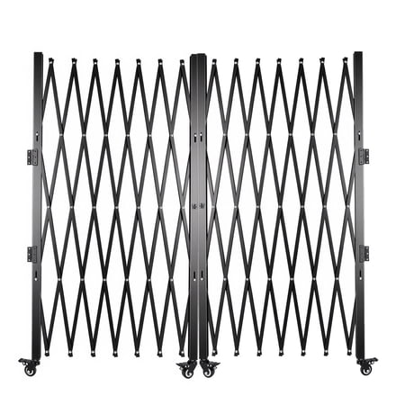 Folding Security Gate Portable Barricade Gate Expandable Barricade Double-fold Safety Door Retractable Traffic Fence Metal Black with Casters for Cordon