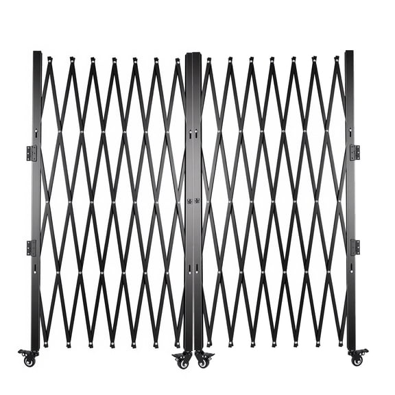 Folding Security Gate Portable Barricade Gate Expandable Barricade Double-fold Safety Door Retractable Traffic Fence Metal Black with Casters for Cordon