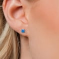 thumbnail image 3 of Gem Stone King 14K White Gold Fancy Blue Zirconia Double Notch Stud Earrings | 1.42 Cttw | Gemstone Birthstone | Princess 5MM | Gold Earrings for Women Men, 3 of 6