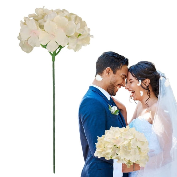 10 Pcs Silk Hydrangea Heads with Stems (Champagne) - 7" Artificial Flower Heads for Wedding Bouquets, Centerpieces & Home Decor