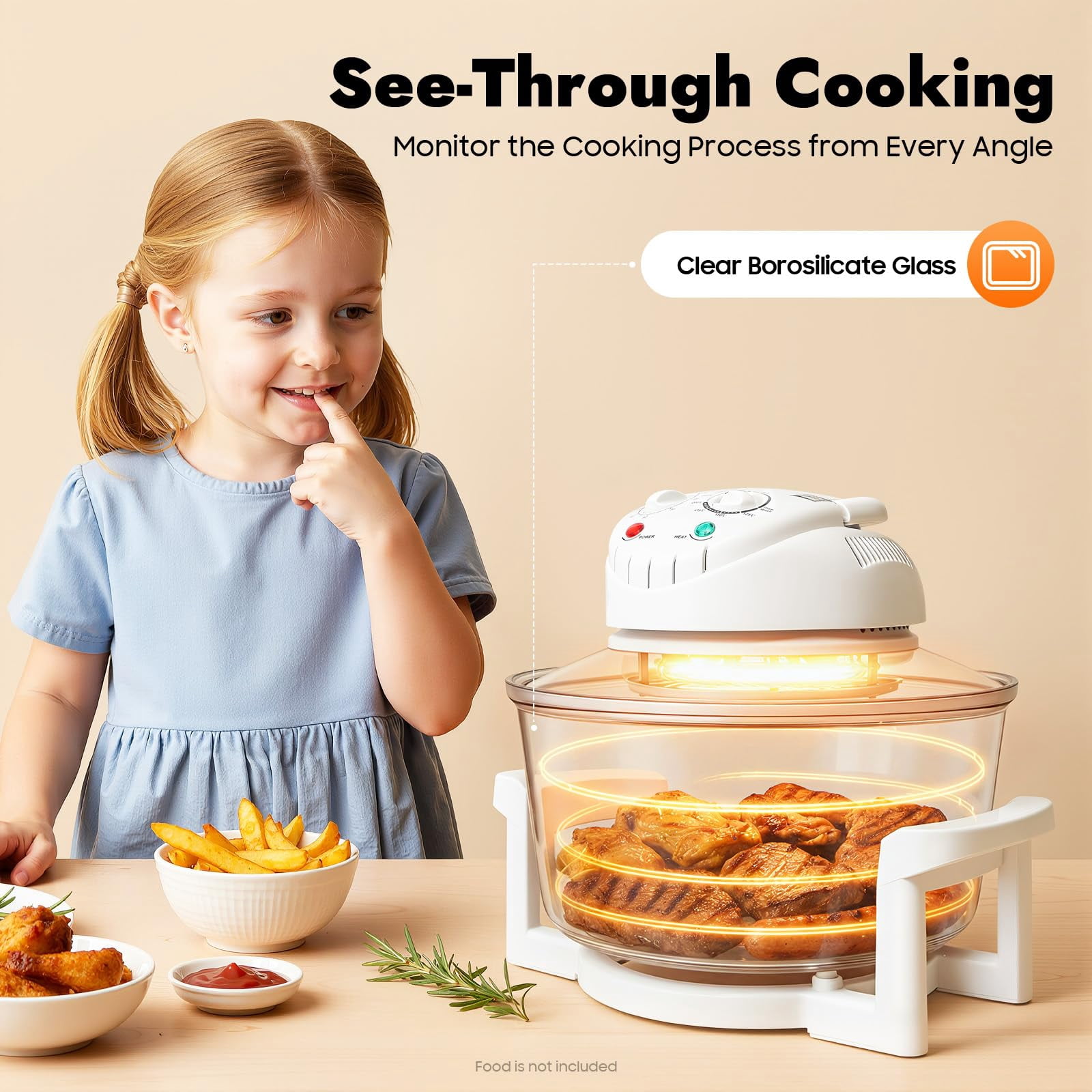 18QT Glass Air Fryer, 1400W Freidora de Aire de Cristal Convection Oven, Glass Air Fryer Non Toxic Borosilicate, Glass Airfryer 32°F-482°F/ 0 ℃ -250 ℃