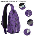 thumbnail image 2 of Sling Backpack,Purple Halloween Black Bats Crossbody Bag with Water Bottle Holder,Waterproof Sling Bag for Men/Women with Chest Phone Holder for Hiking,Travel, 2 of 6