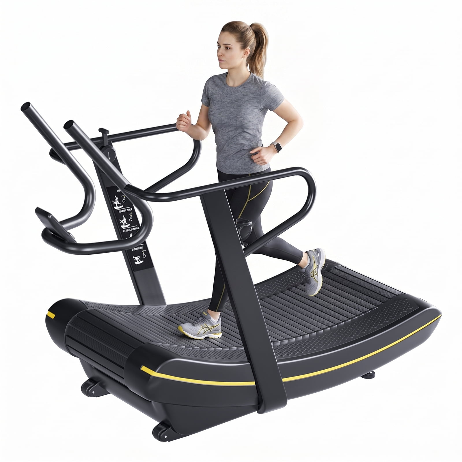 Esheno Non Electric Curved Treadmill 6 Resistance Levels Commercial Grade 440 lbs Load LCD for Cardio Anaerobic Home Gym