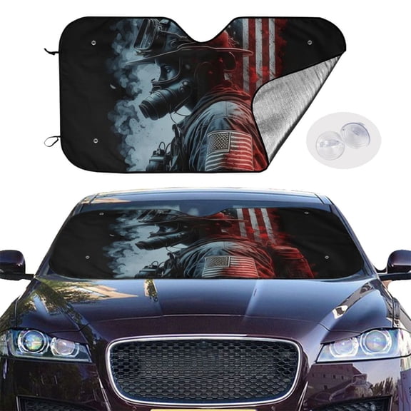 Fireman American Flag Windshield Sunshade Sun Shade Front Window Car Sun Visor Protector for Truck SUV Blocks UV Ray,Small