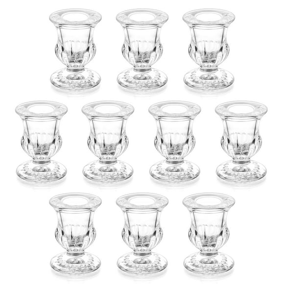 Juego de 10 portavelas Romadedi con forma cónica de cristal transparente, tamaño pequeño