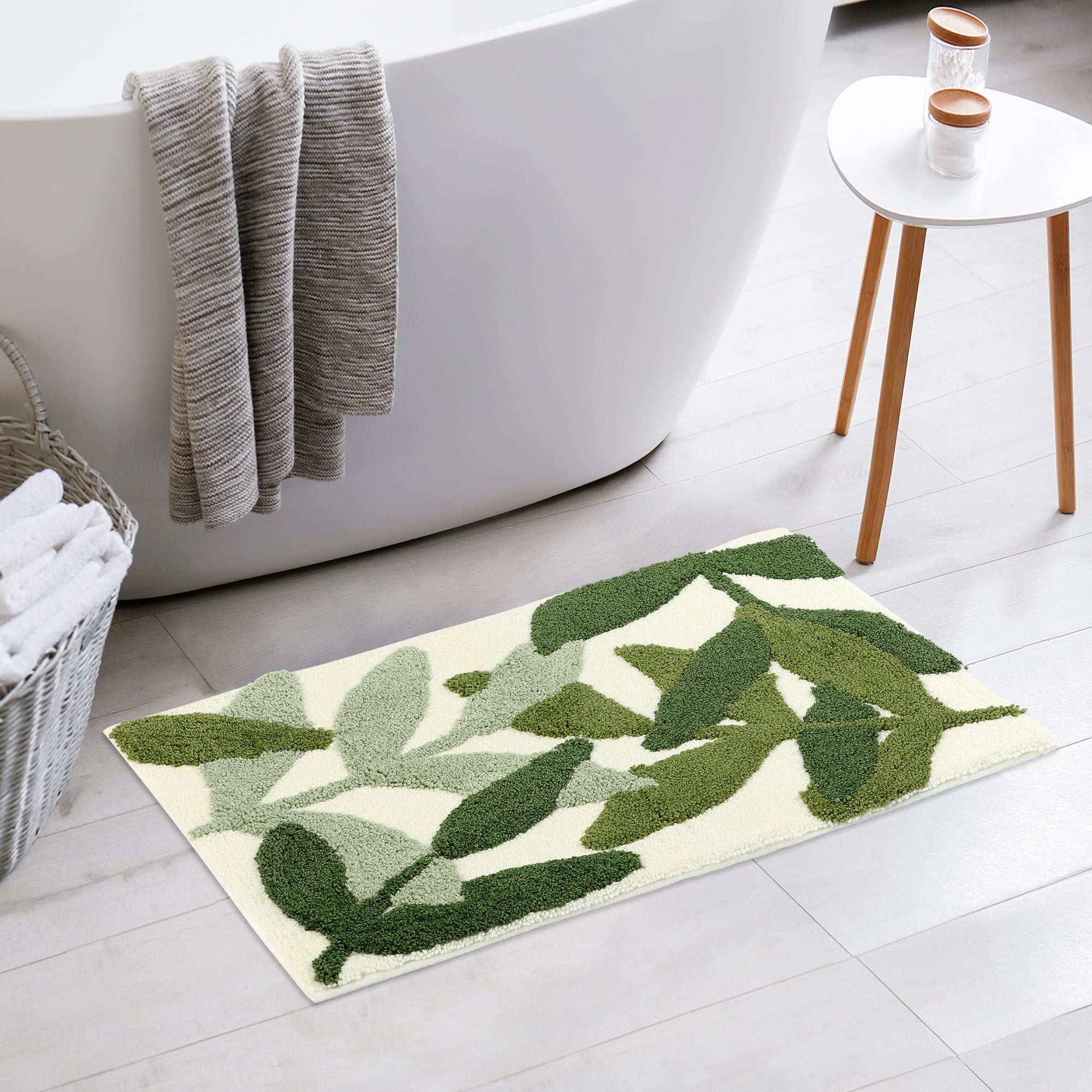 Unique Bargains 2 Pcs Non-Slip Quick Dry Bath Rugs Leaf-1/Leaves-3 20" x 32"