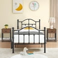 thumbnail image 1 of 3 Piece Bedroom Sets Twin Size Black Metal Bed Frame and 2 Brown Nightstands, 1 of 8