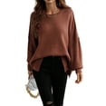 thumbnail image 5 of Women Autumn Loose Knitwear, Solid Color Long Sleeve Round Neck Slit Hem Elegant Sweater, 5 of 10