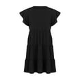 thumbnail image 4 of Women ‘s Summer Ruffle Sleeve  Neck Mini Dress Solid Color Casual Loose Flowy Swing A Line Pleated Beach Sundress, 4 of 7