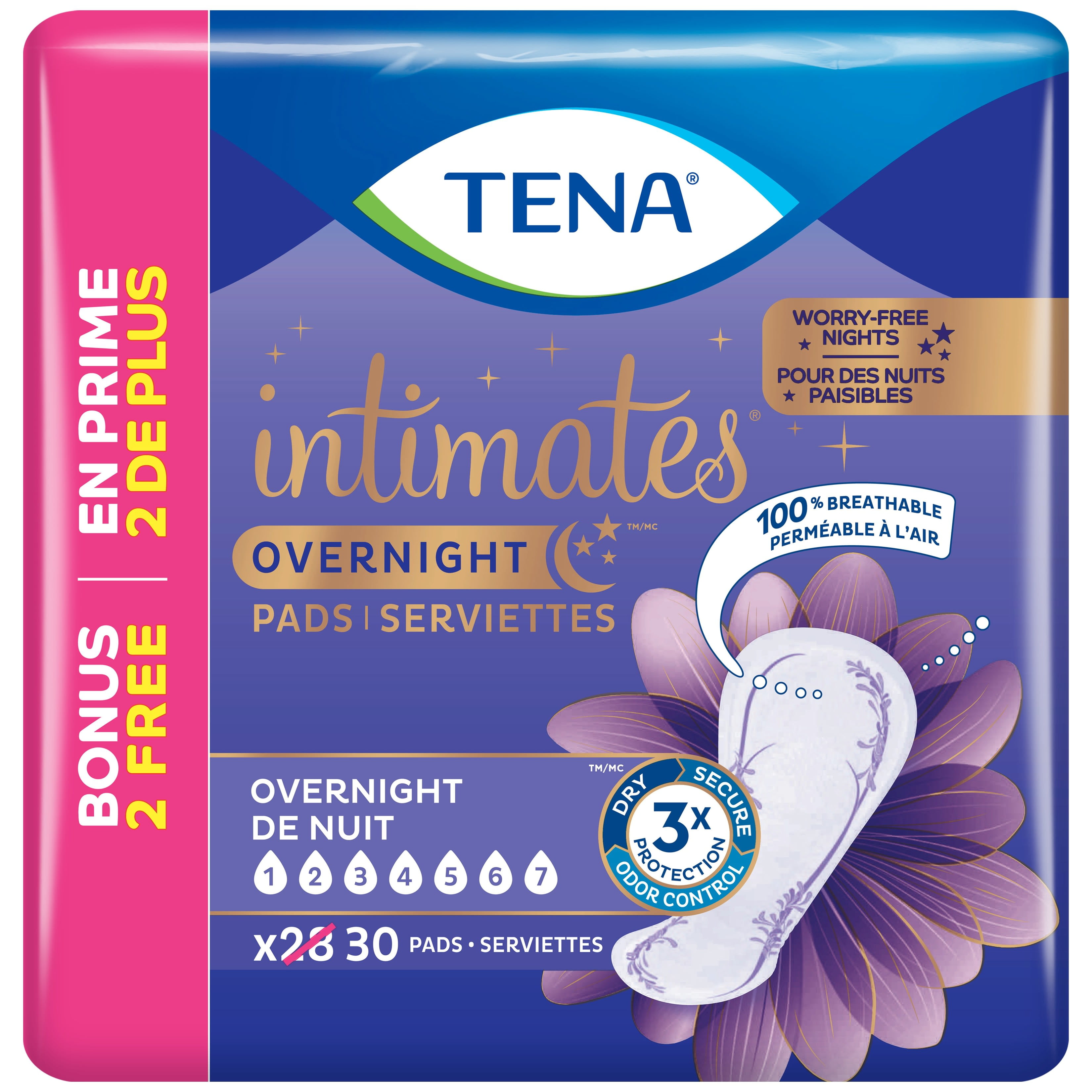 Tena Intimates Overnight Bladder Control Pad, Bonus Pack, 30 ct