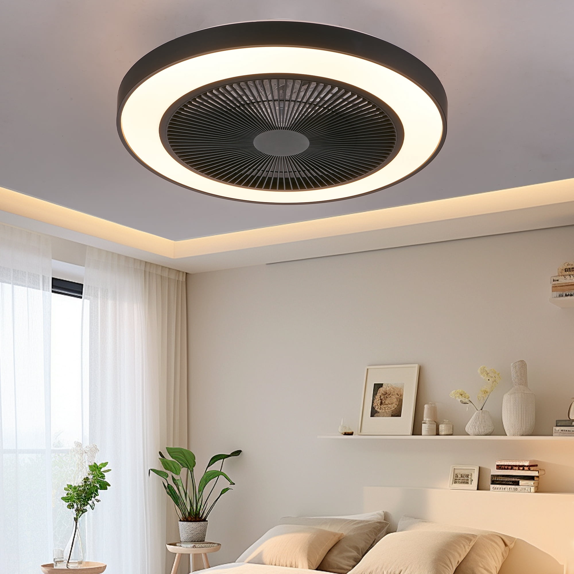 Leumius 19" Black Ceiling Fan Light with LED RGB, Dimmable & Color-Changing, APP & Remote Control, Modern Smart Ceiling Fan for Living Room Bedroom and Dining Room