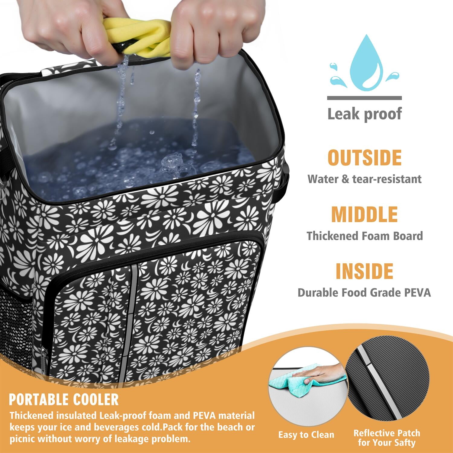 Retro Boho Daisy Floral Insulated Backpack Cooler, Leakproof Waterproof Lunch Bag for Women, Men, Outdoor Work, School, Office, Picnic