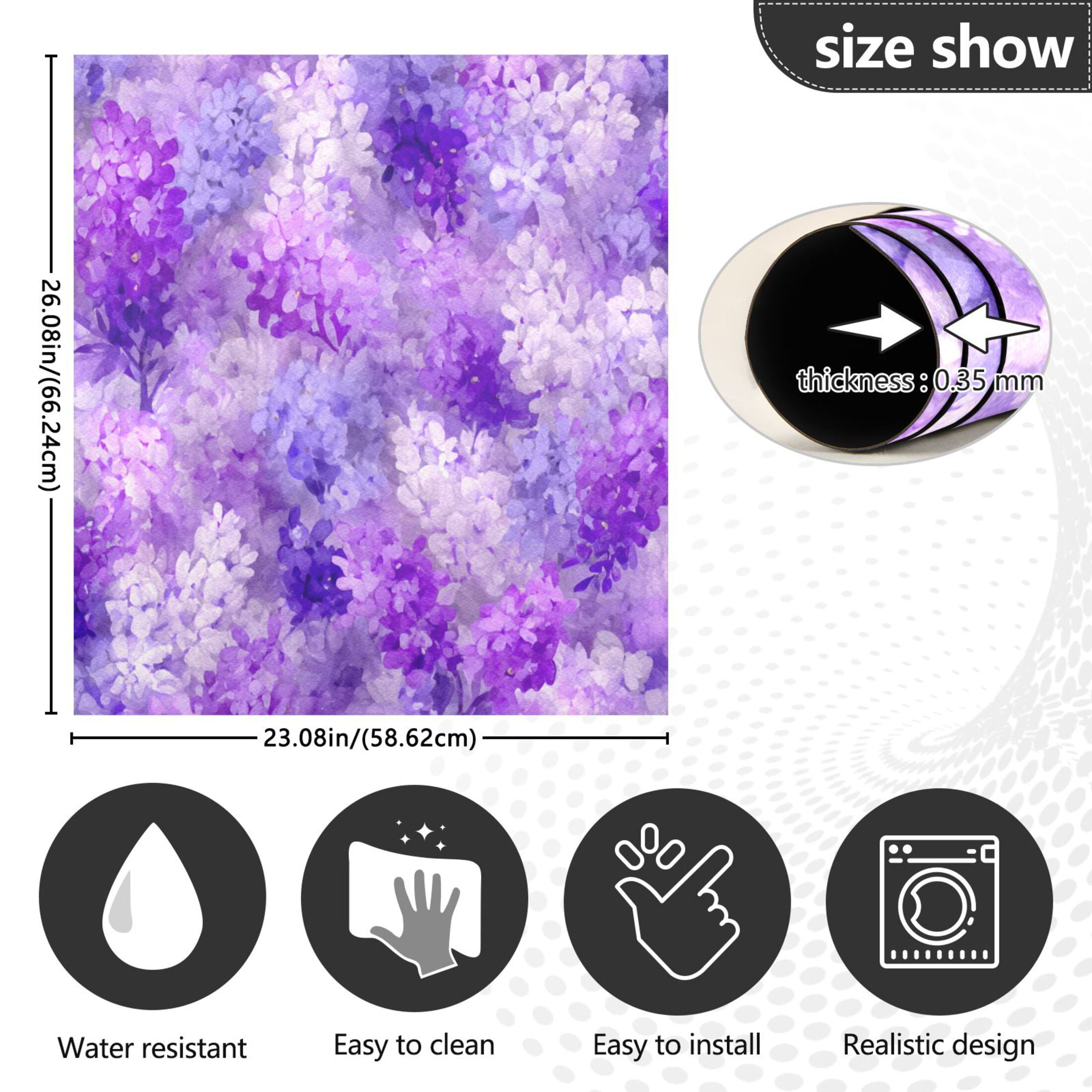 Dishwasher Magnetic Refrigerator Magnet Cover Sticker Home Decorative 23"x26" Lilac Purple Floral Pattern