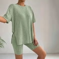 thumbnail image 2 of Pajamas for Women Set 2 Piece Ribbed Knit Matching Outfits T Shirt Biker Shorts Sleepwear Sweatsuits Womens Pajama, 2 of 7