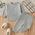 thumbnail image 3 of Toddler Kids Sweatsuit Unisex Baby Boy Girl Clothes Solid Color Long Sleeve Pullover Sweatshirts Pants 2Pcs Fall Outfits Clothes Set, 3 of 8