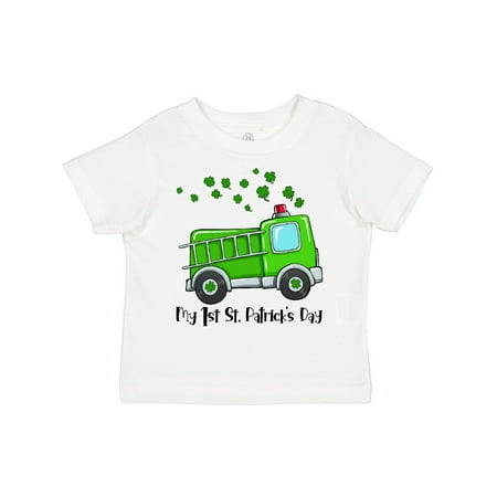 

Inktastic My 1st St. Patrick s Day Green Fire Truck with Clovers Boys or Girls Toddler T-Shirt
