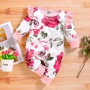 PatPat Baby Girl Flower Ruffled Jumpsuit