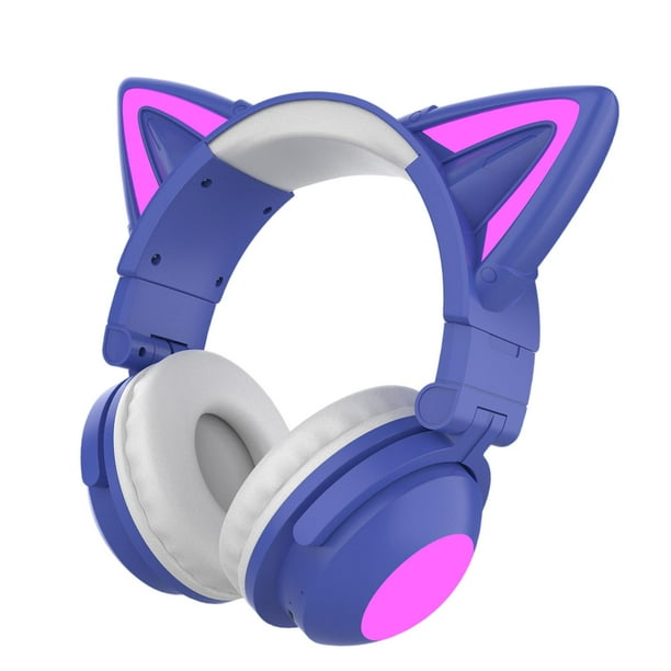 Oreja de gato Auriculares Bluetooth de dibujos animados Auriculares estéreo Púrpura