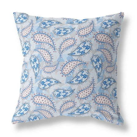 28â€ Blue Gray Boho Paisley Indoor Outdoor Throw Pillow
