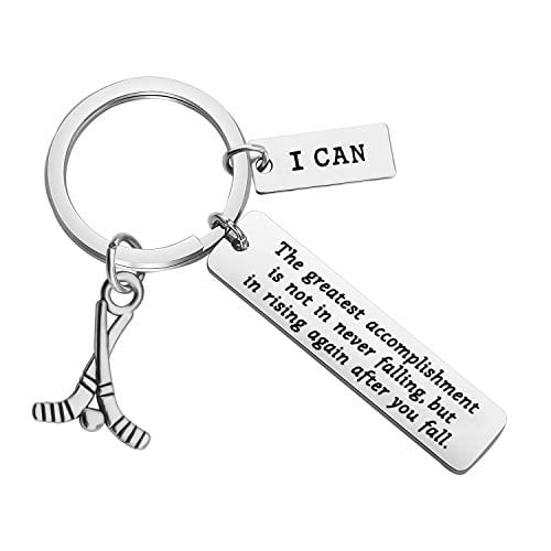 Hockey Gift Ice Hockey Charm Keychain Inspirational Hockey Team Gift Ice Hockey Players Gift for Hockey Moms & Coaches (Silver)