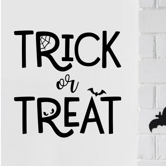 Trick or Treat (print) square Vinyl Lettering Wall Decal Halloween Decals and Stickers Wall Decor Craft - Size: 16.5"H x 16.5"L - Color: Black