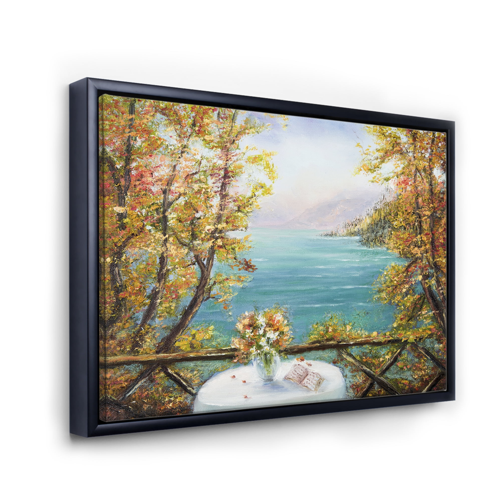 Designart 'The Blue Ocean View From Terrace' Nautical & Coastal Framed Canvas Wall Art Print