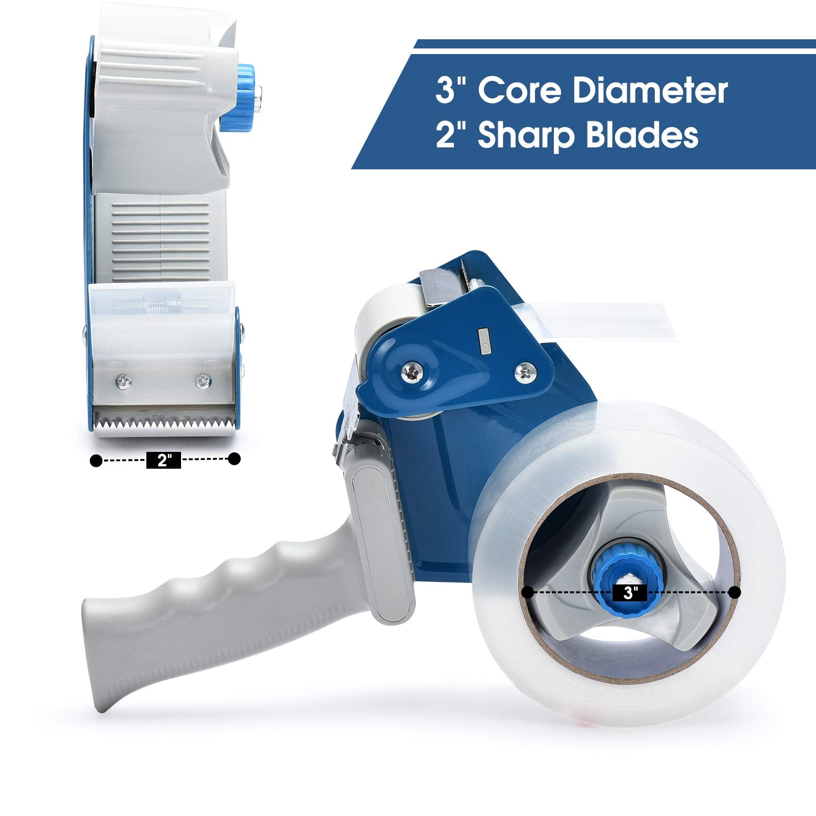 2 Inch Tape Gun Dispenser, Industrial Side Loading Packing Tape Dispenser, Heavy Duty Carton Sealing Tool for Warehouse Office Moving, Blue