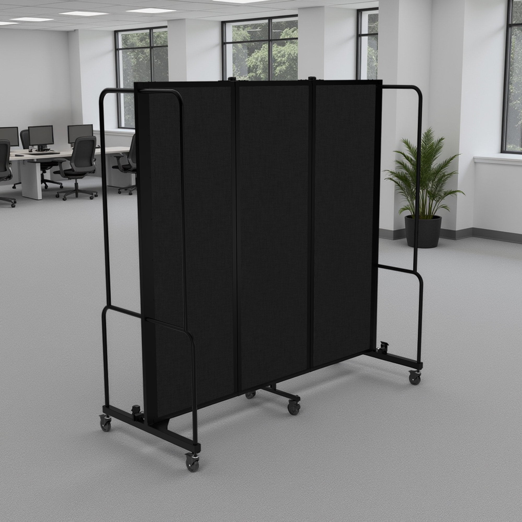 Hampden Furnishings Otis Collection Portable Room Divider, 3 Black Panels, Black Frame